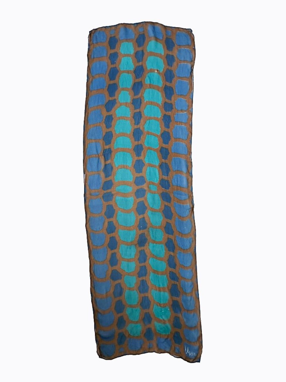 Vintage Vera Neumann Chiffon Scarf Blue Brown Abstract MCM Signed Art to Wear - Picture 3 of 5